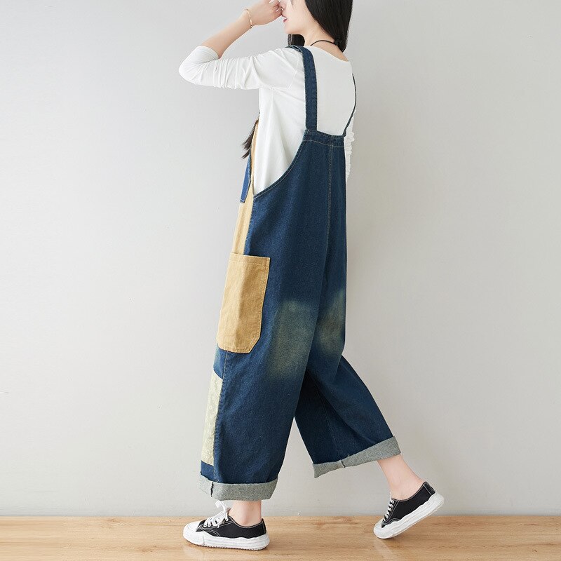 Baggy Patchwork Overalls with Pockets