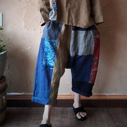 Baggy Patch-Work Linen Summer Pants