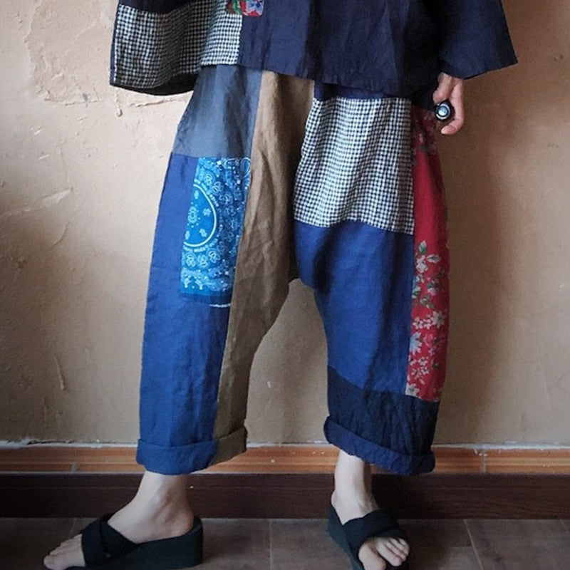 Baggy Patch-Work Linen Summer Pants