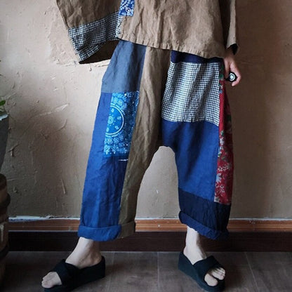 Baggy Patch-Work Linen Summer Pants