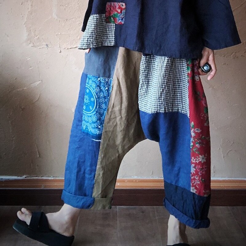 Baggy Patch-Work Linen Summer Pants