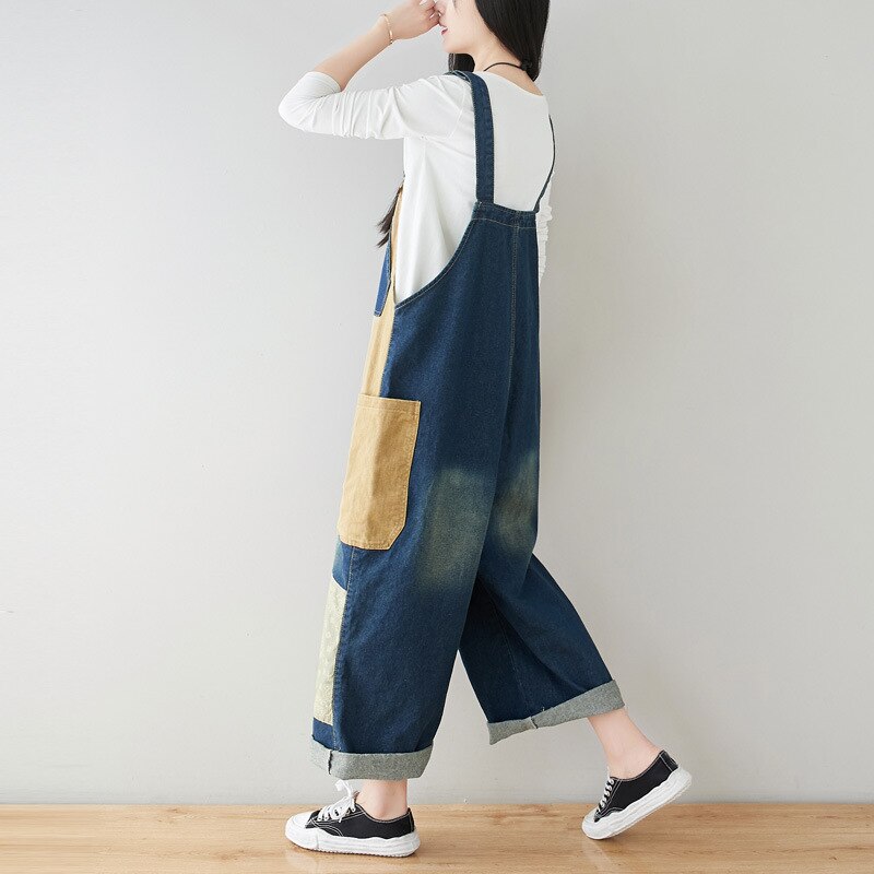 Baggy Patchwork Overalls with Pockets