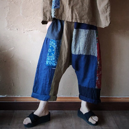 Baggy Patch-Work Linen Summer Pants