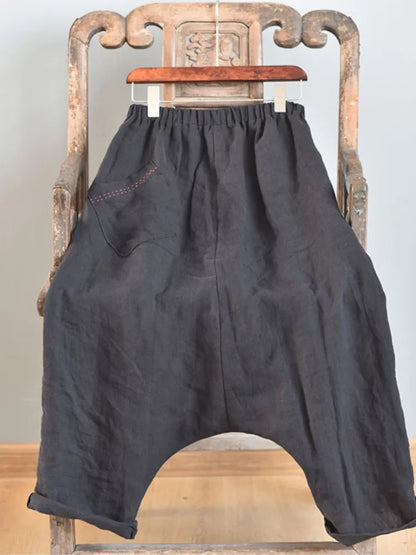 Baggy Linen Elastic Waist Harem Pants