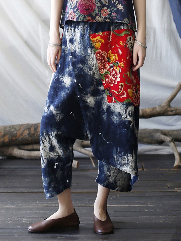 Baggy Pants Electric Blue Elastic Waist