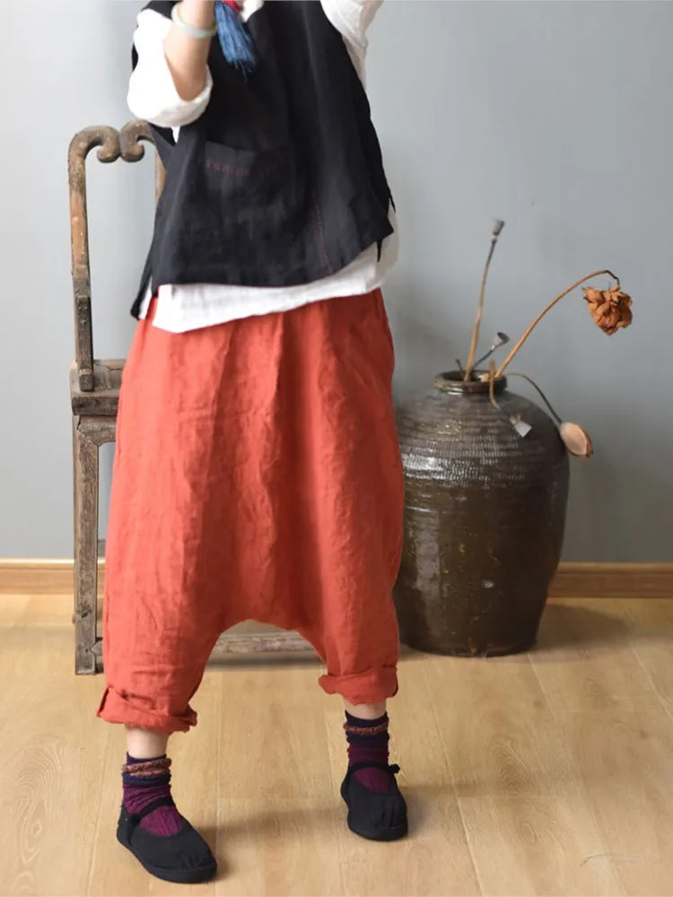 Baggy Linen Elastic Waist Harem Pants