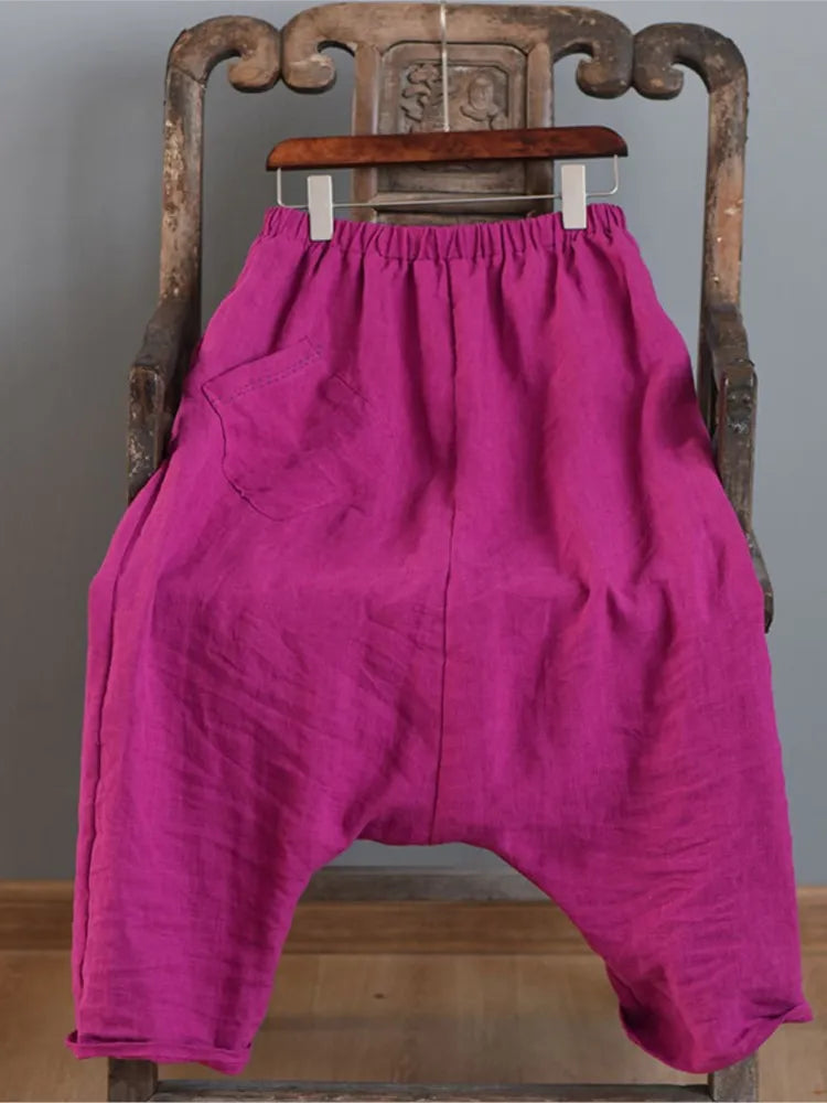 Baggy Linen Elastic Waist Harem Pants