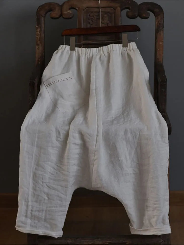 Baggy Linen Elastic Waist Harem Pants